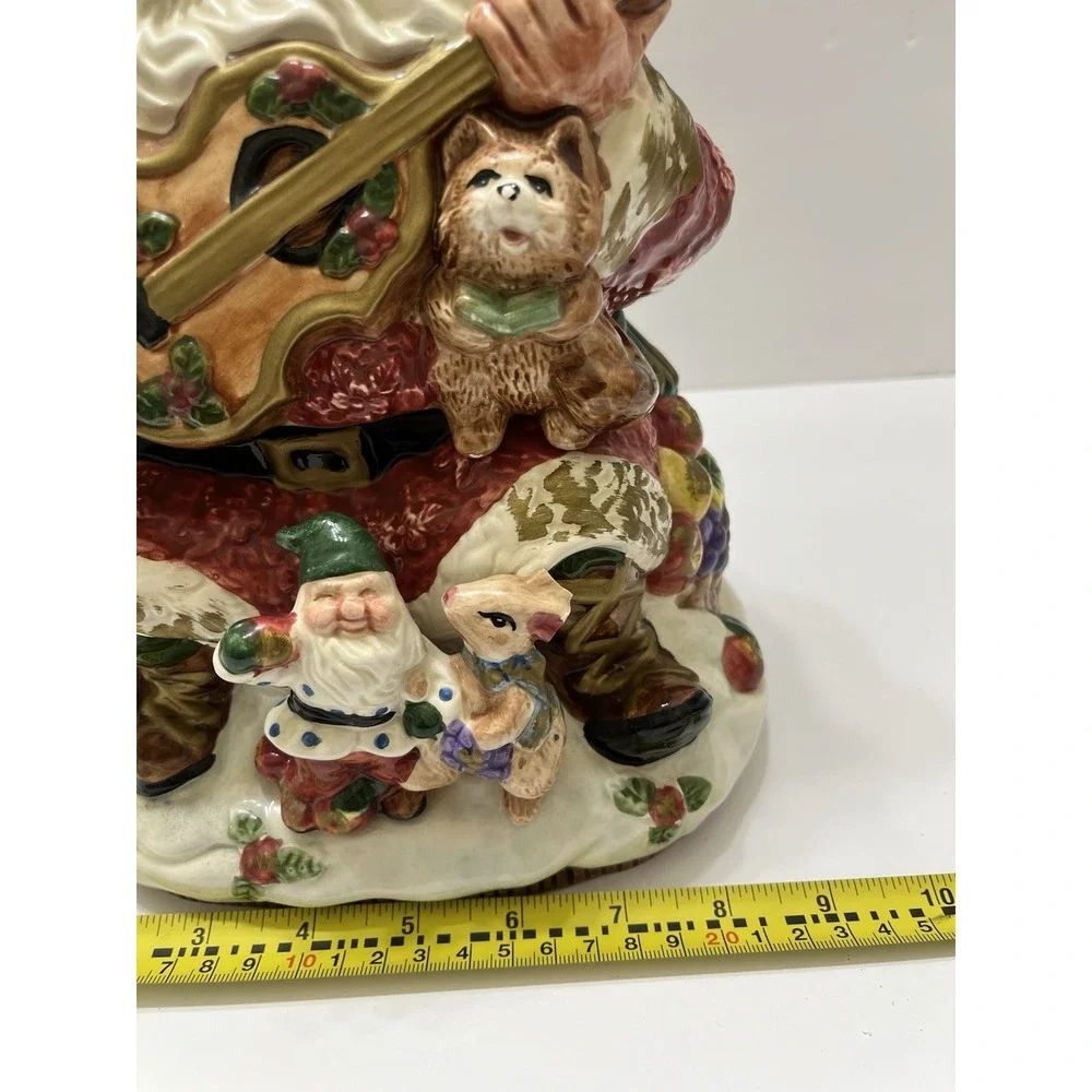 Vtg Fitz & Floyd Omnibus Forest Santa Guitar Cookie Jar Christmas Canister 1996
